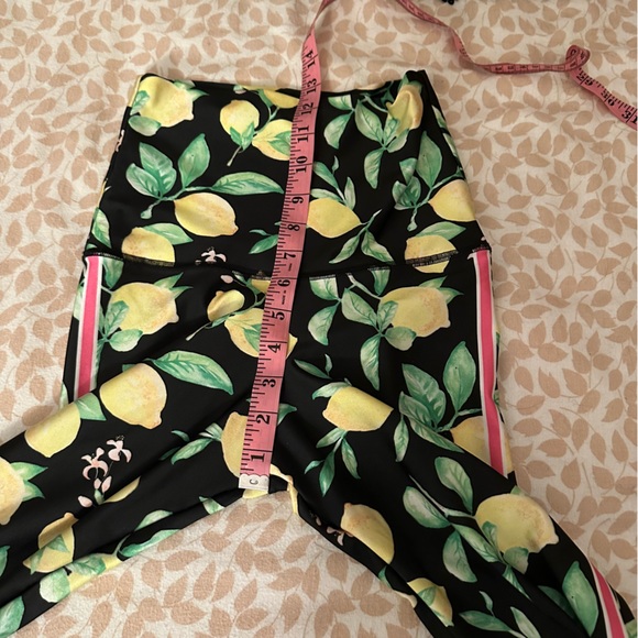 Emily HSU Designs Black High Waisted Lemon Print Pink & White Striped Leggings S - Picture 14 of 15